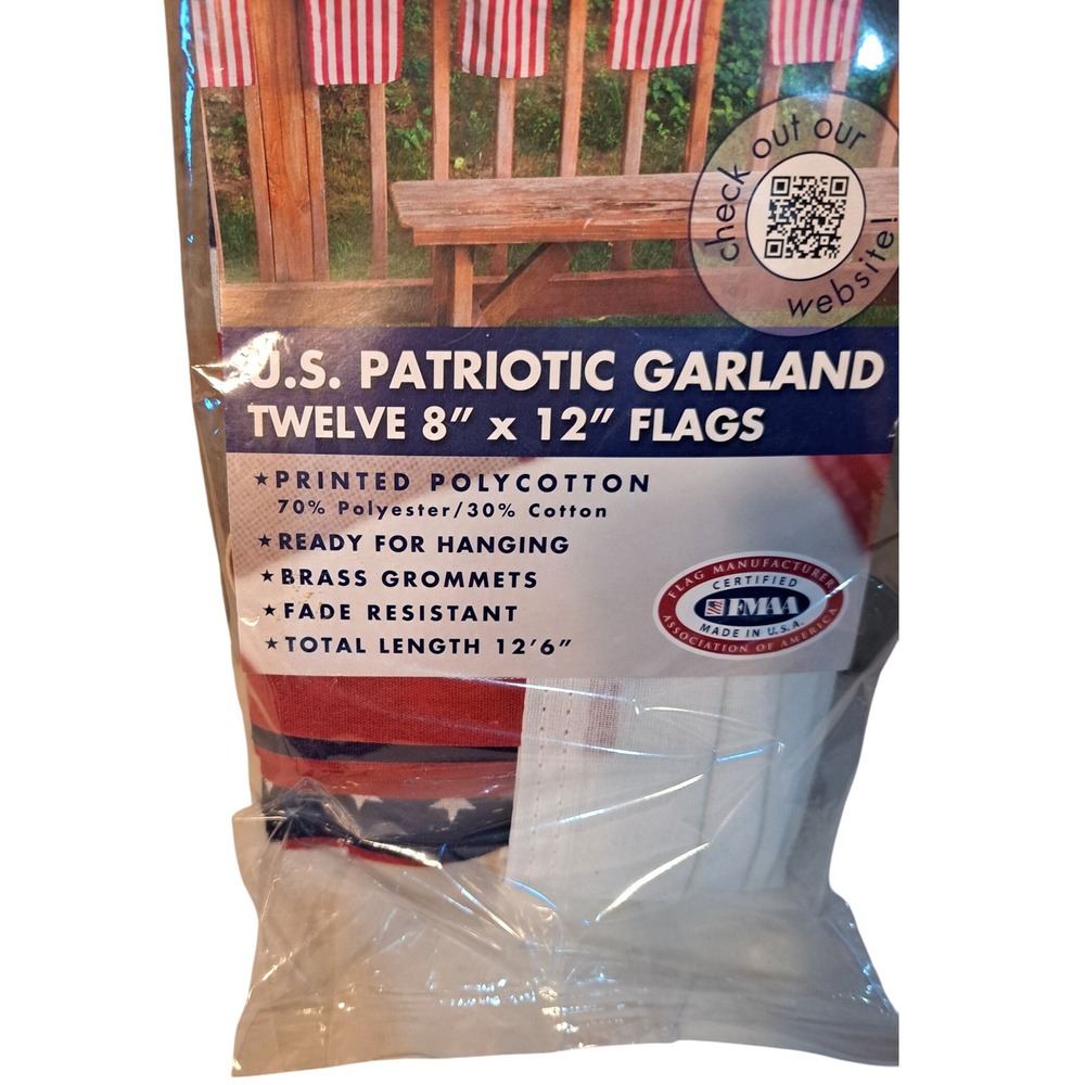 Valley Forge U.S. American Garland 8"x 12" Flags 4th Of July Decor Brand New